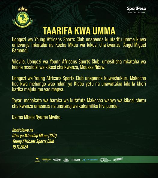 Yanga SC Yamfuta Kazi Miguel Ángel Gamondi: Huu Ndio Mwisho wa Safari Yake?